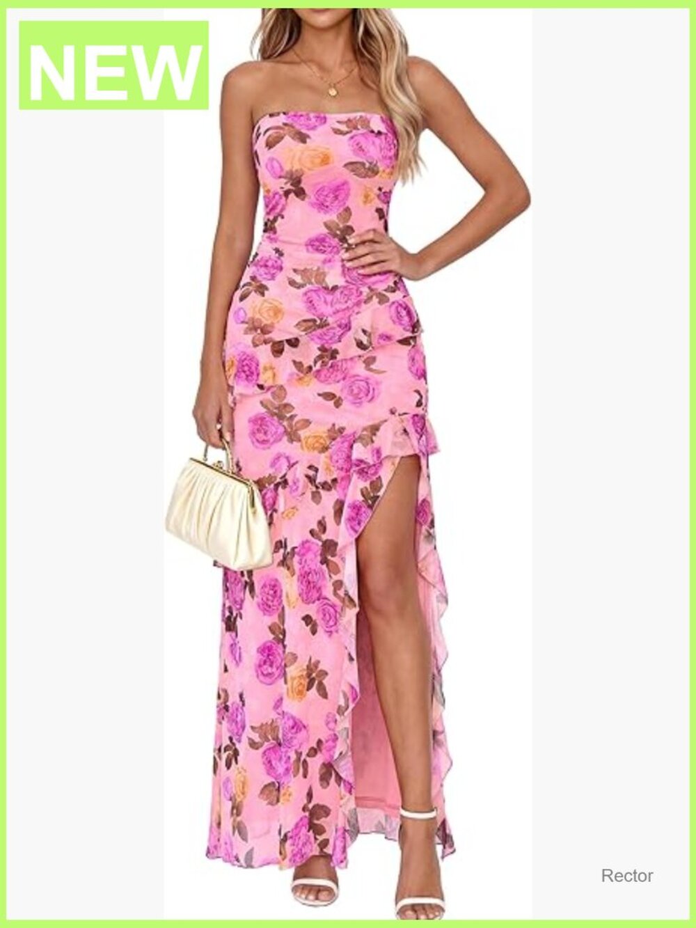 Off Shoulder Strapless Ruffle Slip Dress with High Slit Maxi Formal